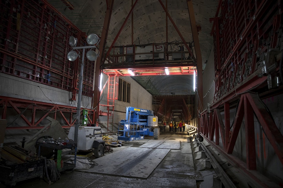 caption: FILE: Construction continues on the SR-99 tunnel on Thursday, November 2, 2017, in Seattle.