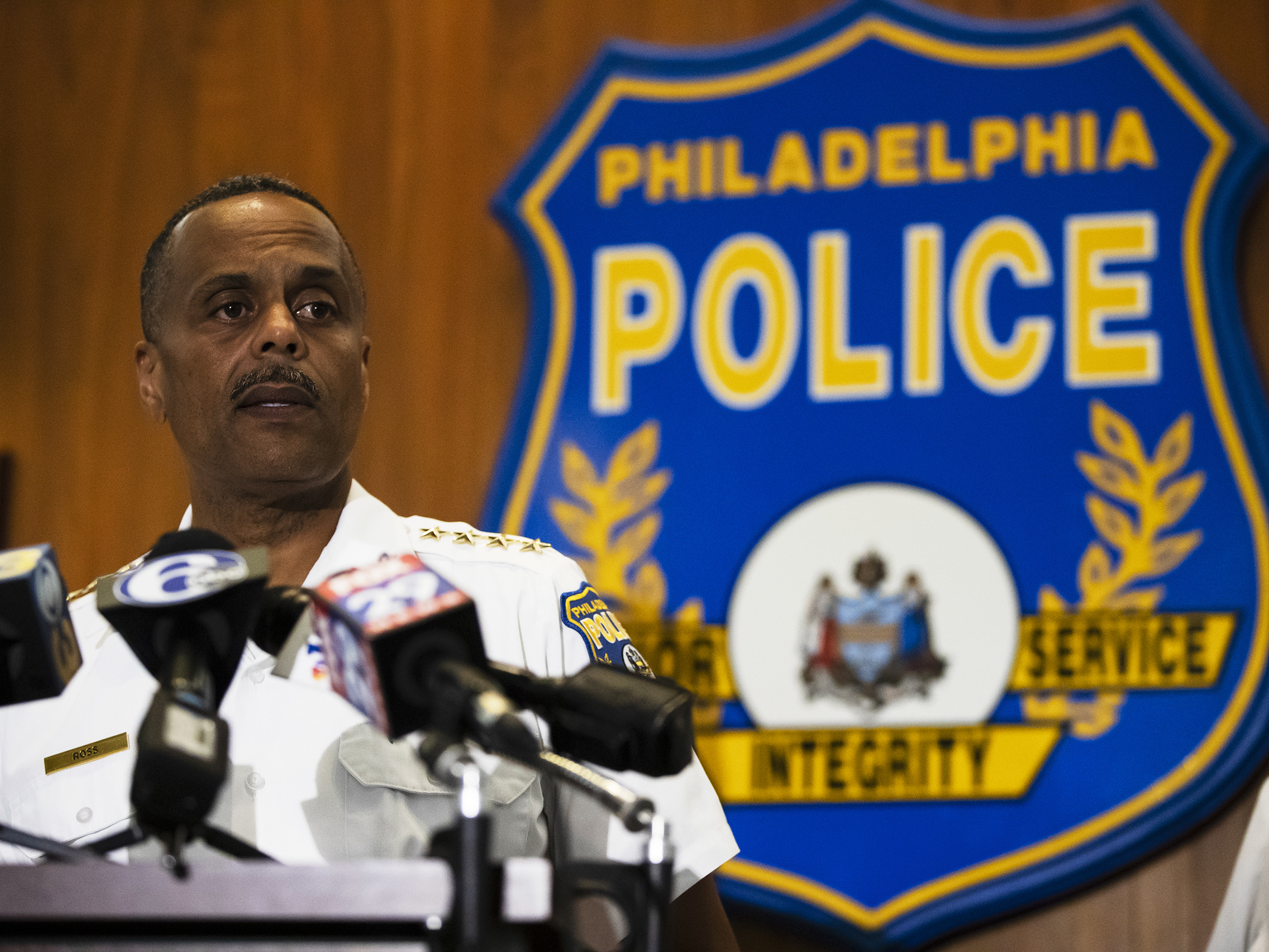 caption: Philadelphia Police Commissioner Richard Ross announced on Wednesday that 72 officers have been placed on administrative duty following an investigation into inflammatory social media posts.