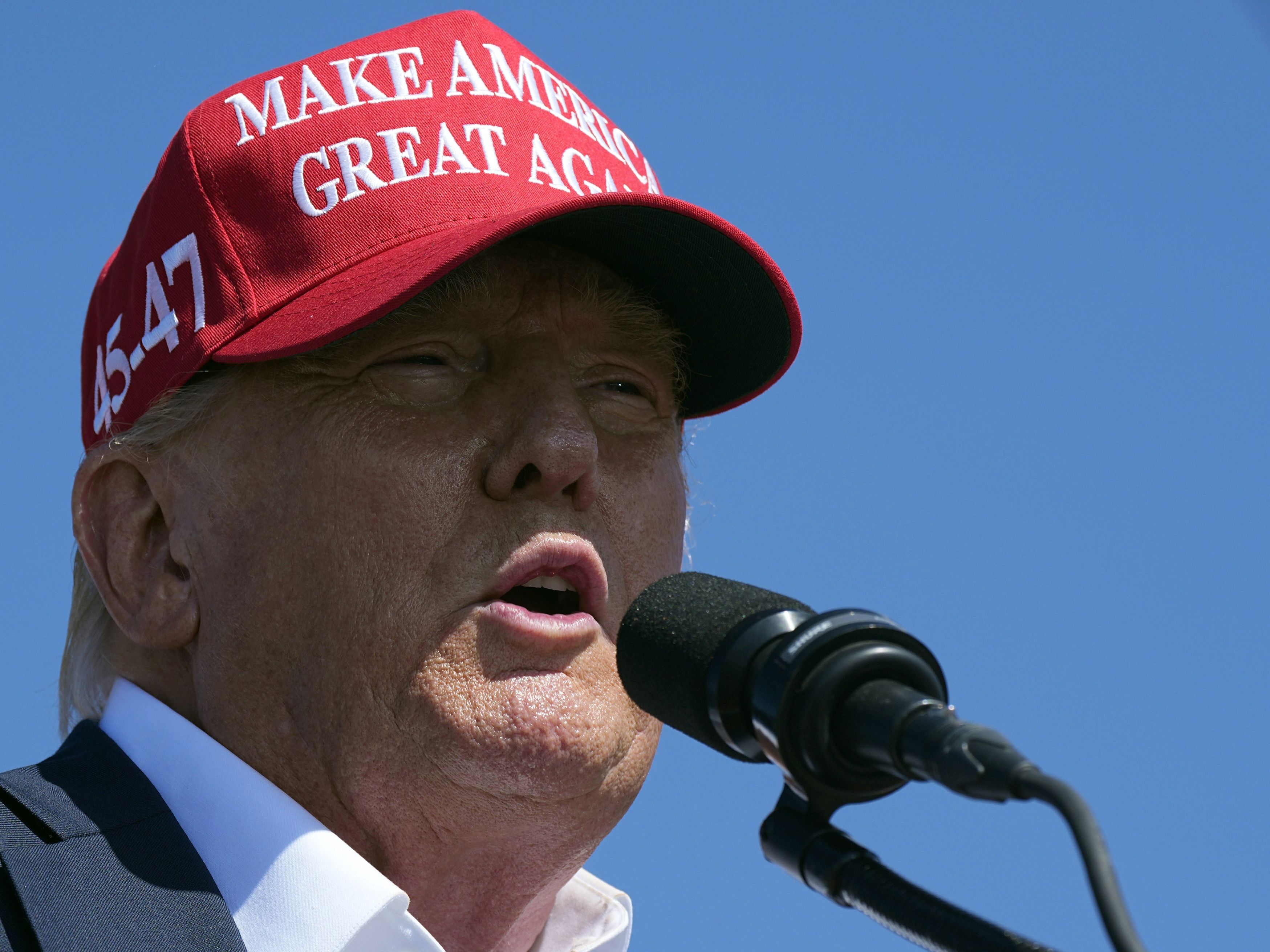 caption: Republican presidential candidate former President Donald Trump speaks at a campaign rally in Chesapeake, Va., on June 28.