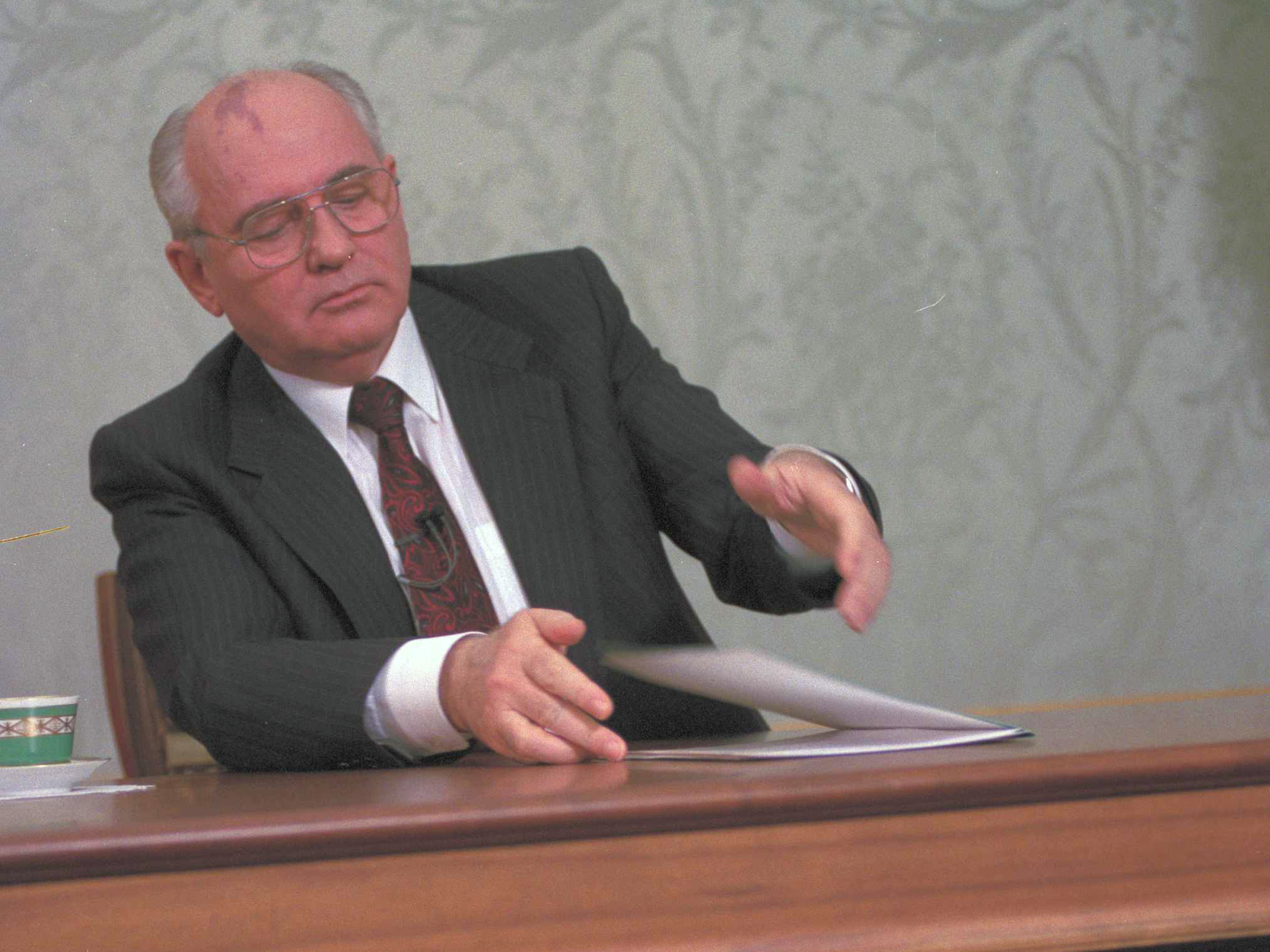 caption: Soviet leader Mikhail Gorbachev closes his resignation speech after delivering it at the Kremlin in Moscow on Dec. 25, 1991. After 74 years, the Soviet Union was dissolved, breaking into 15 countries. But there's often been friction among the former Soviet republics, including the current confrontation between Russia and Ukraine.