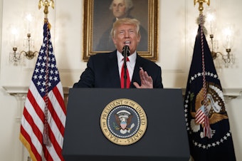 caption: President Donald Trump condemned neo-Nazis and white supremacists in remarks about the Charlottesville, Va. rally at the White House on Monday, Aug. 14, 2017. He later undercut these remarks by blaming "both sides" for the violence at the rally.