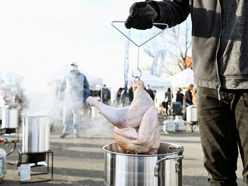 caption: Deep-frying a turkey has become popular in recent decades — but the Consumer Product Safety Commission is reminding people of the risks of the technique, and how to safely fry a bird for Thanksgiving.