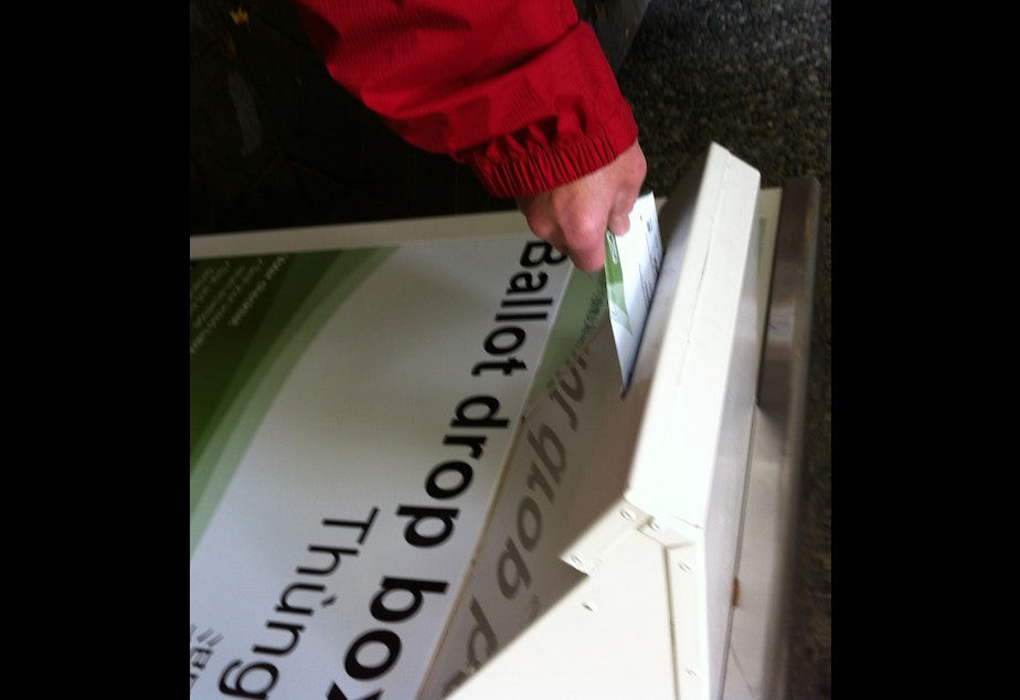 caption: A ballot drop box in Seattle