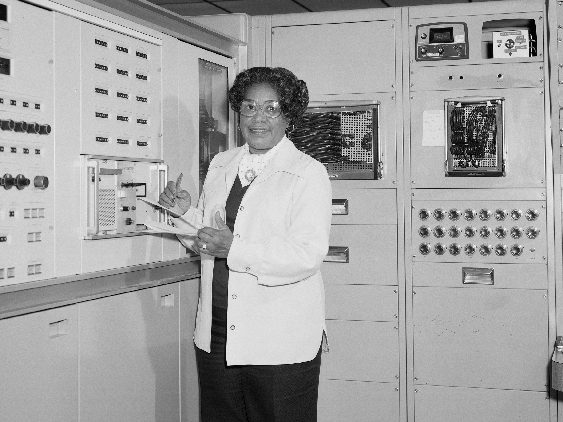 caption: Mary Jackson, NASA's first Black female engineer, in 1977 at NASA's Langley Research Center in Hampton, Va.
