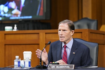 caption: Sen. Richard Blumenthal, D-Conn., speaks before the Senate Judiciary Committee during the confirmation hearing for nominee Amy Coney Barrett on Thursday.