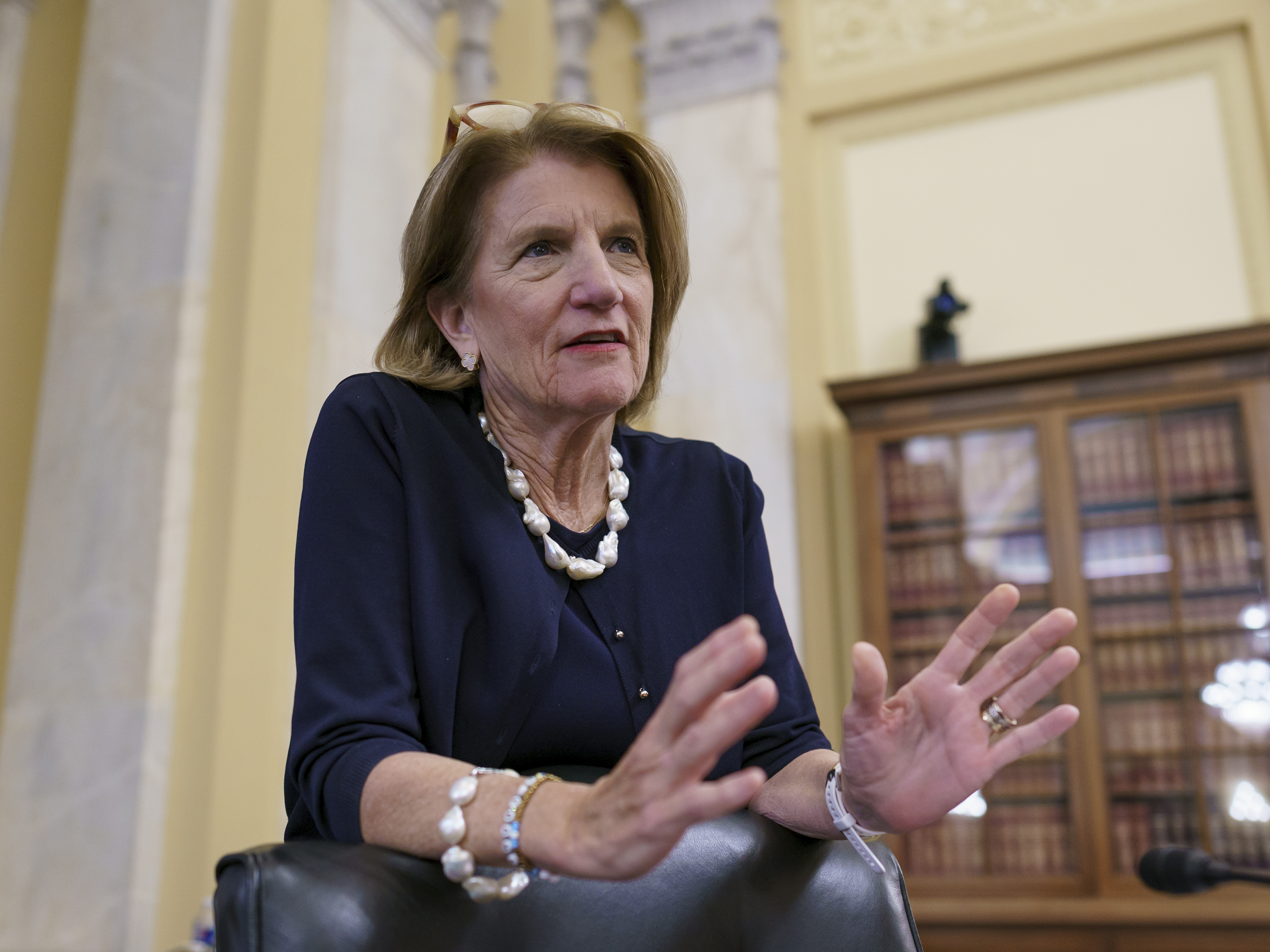 caption: Sen. Shelley Moore Capito, R-W.Va., the GOP's lead negotiator on infrastructure, met with President Biden on Wednesday as an informal deadline next week nears for trying to reach a bipartisan deal.
