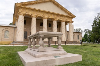 caption: Arlington House, The Robert E. Lee Memorial, reopened to the public for the first time since 2018 on Tuesday. The Virginia mansion where Robert E. Lee once lived underwent a rehabilitation that includes an increased emphasis on those who were enslaved there.