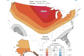 caption: The National Weather Service Climate Prediction Center expects spring-like conditions for February 2024. This graphic from NOAA shows similar conditions across much of the northern United States.