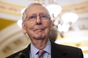 caption: Senate Minority Leader Mitch McConnell of Kentucky speaks during a press availability on Capitol Hill, Feb. 27, 2024, in Washington.