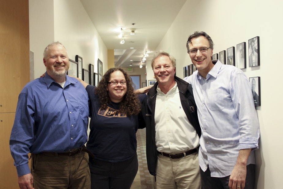 caption: From L-R: Mike McGinn, Phyllis Fletcher, John Carlson and Bill Radke