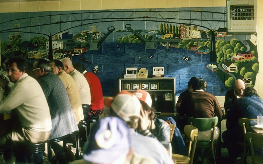 caption: Diners at Voula's, 1975