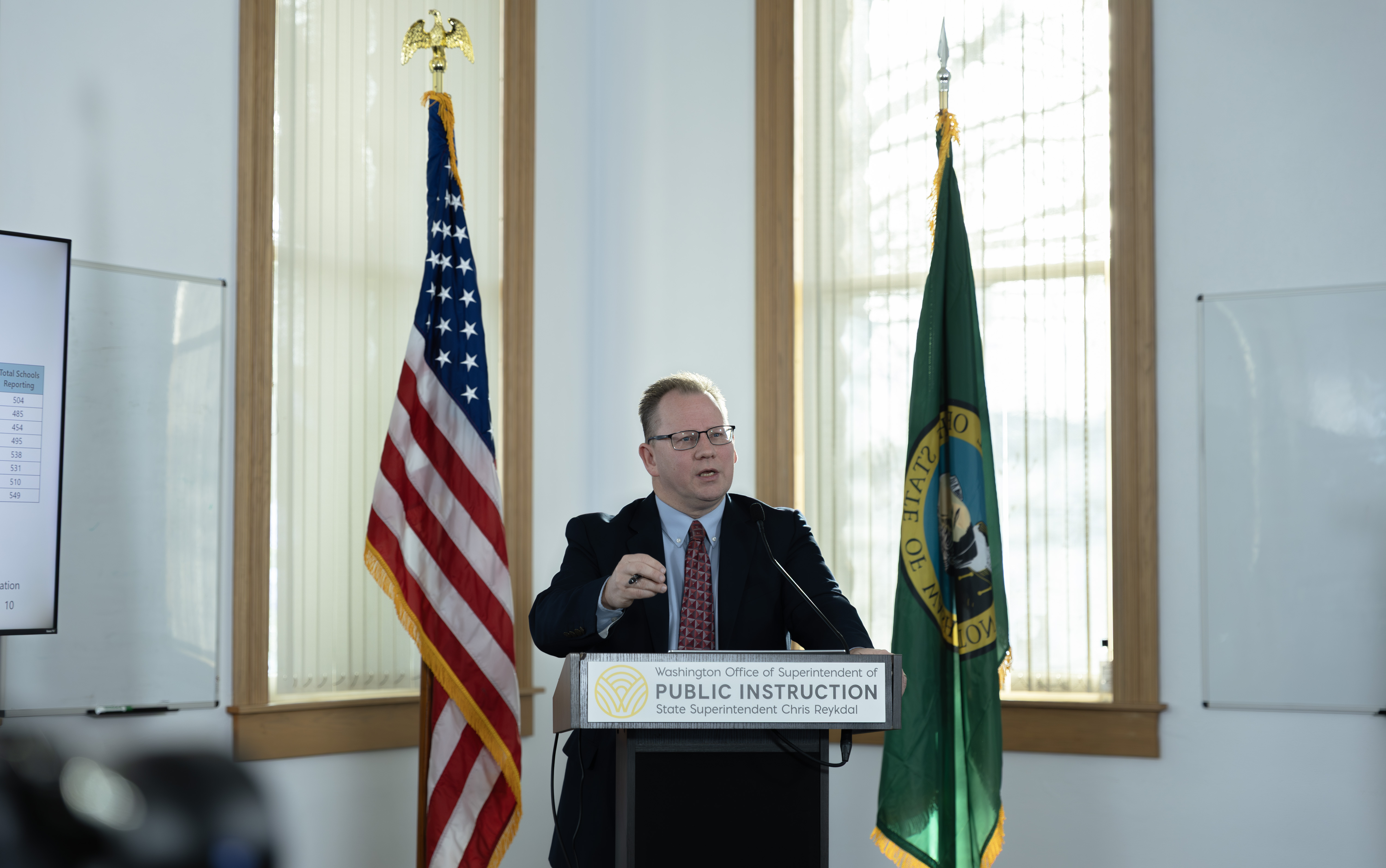 caption: Washington state Superintendent of Public Instruction Chris Reykdal delivers his annual "State of Education" address Jan. 8, 2026, in Olympia.