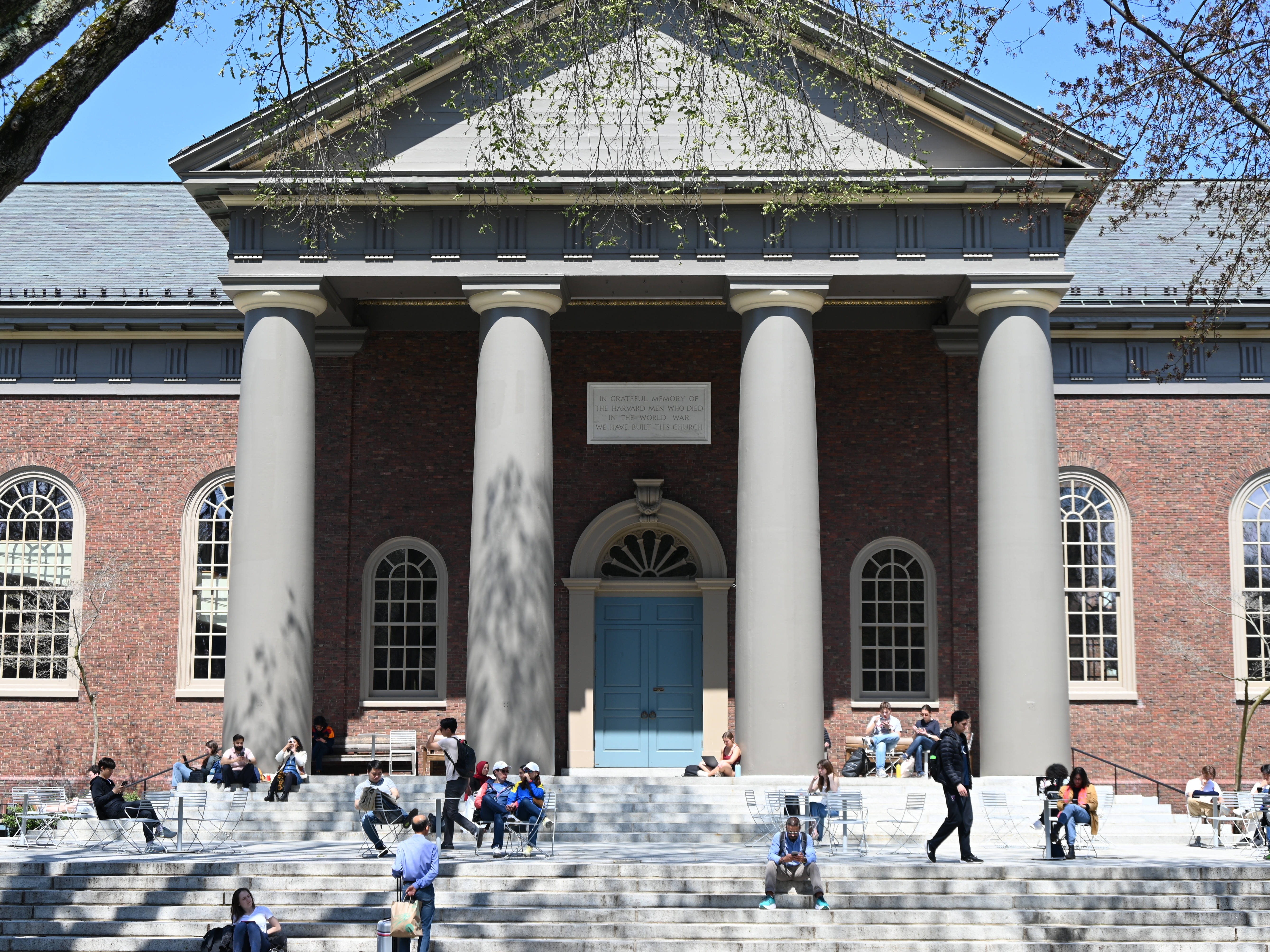 caption: A view of Harvard University in Cambridge, Massachusetts. A judge temporarily blocked the Trump administration from revoking Harvard's ability to enroll international students.