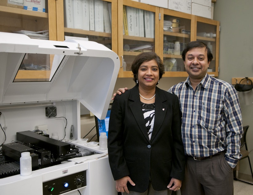 caption: Amit Bandyopadhyay (right) and his wife, Susmita Bose (left) are pioneers in the world of 3-D printed biomedical devices.