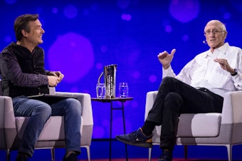 caption: Chris Anderson interviews Stewart Brand (right) at TED2017.