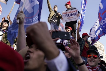 caption: Supporters of President Donald Trump attend a pro-Trump march in Washington, D.C. on Saturday.