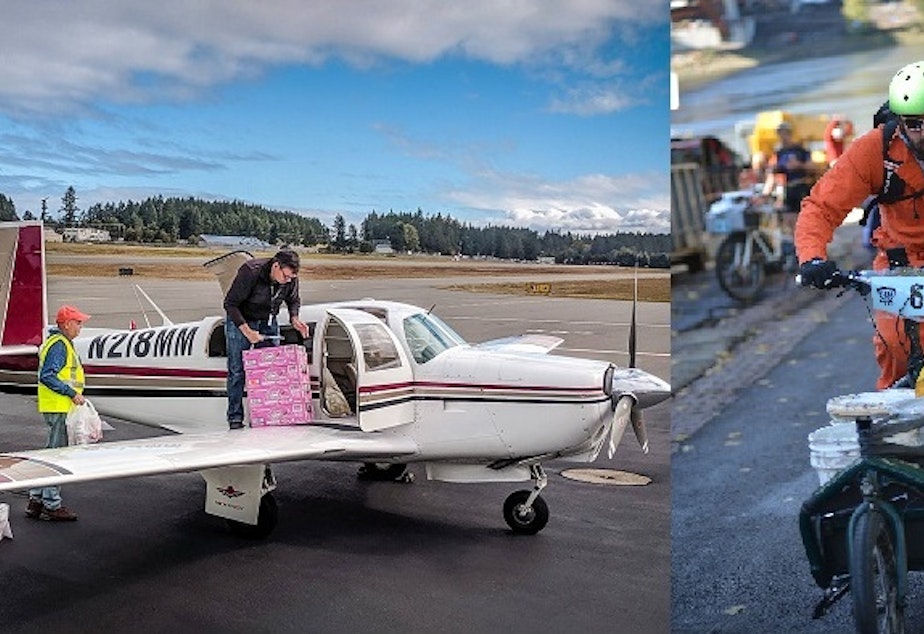 Caption: Private pilots and cyclists will take to the air and the streets separately this month to practice delivering relief supplies after a catastrophic earthquake.