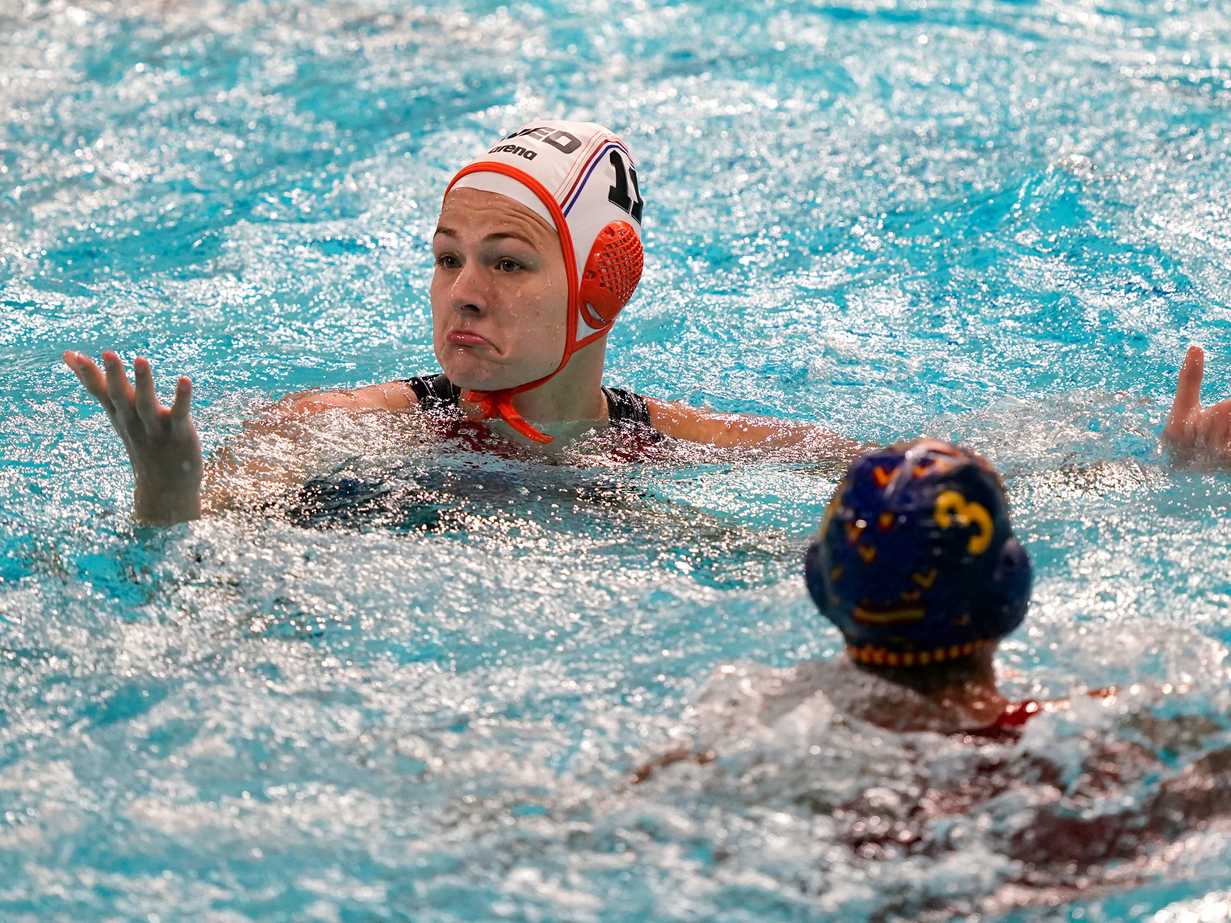 caption: Netherland's Simone van de Kraats reacts to an official's call during a preliminary round women's water polo match against Spain at the 2020 Summer Olympics, Wednesday, July 28, 2021, in Tokyo, Japan.