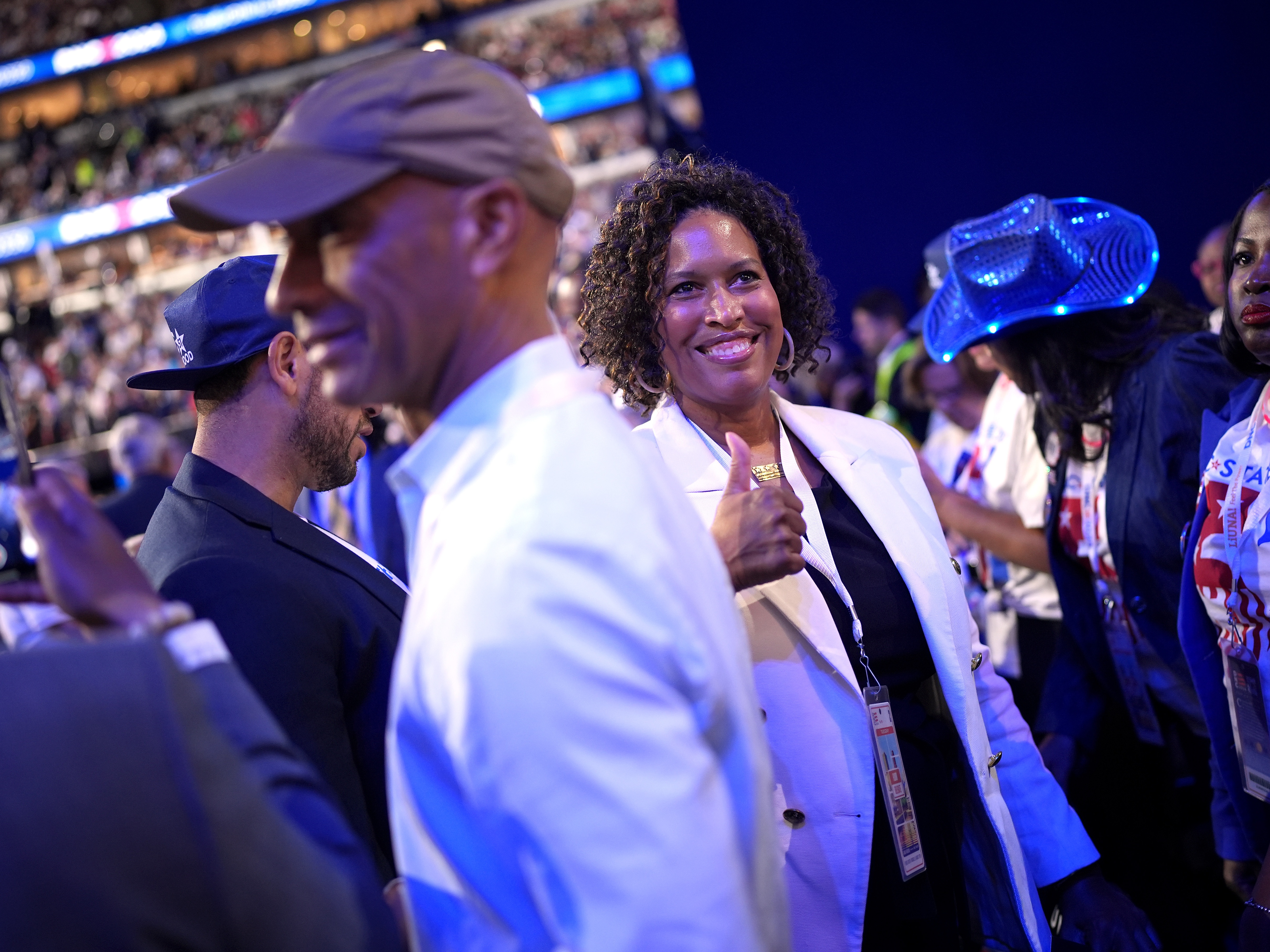 caption: D.C. Mayor Muriel Bowser earlier in the evening, before the roll call.