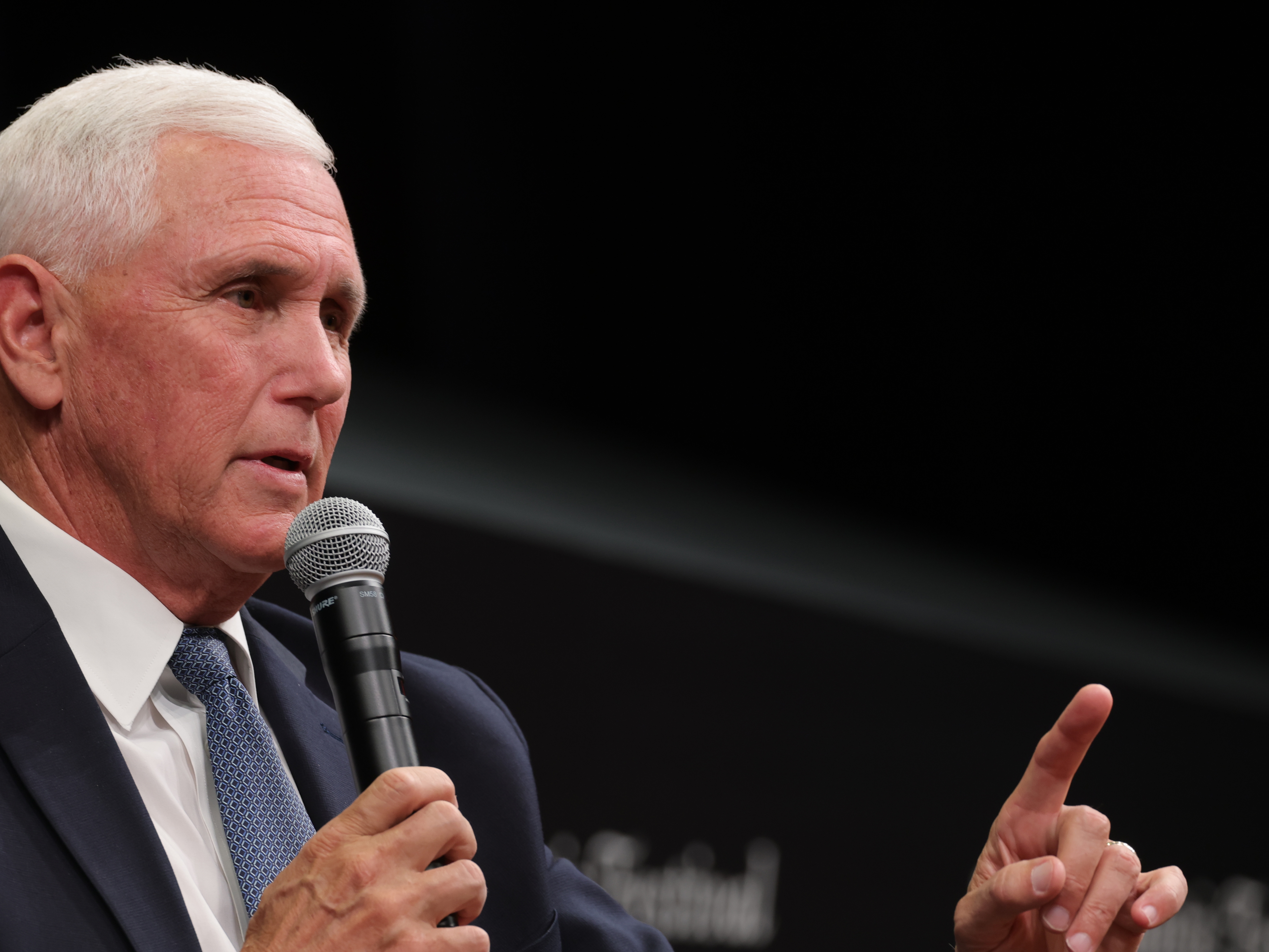 caption: Former Vice President Mike Pence takes part in the 2025 Atlantic Festival at PAC NYC on Sept. 18, 2025 in New York City.
