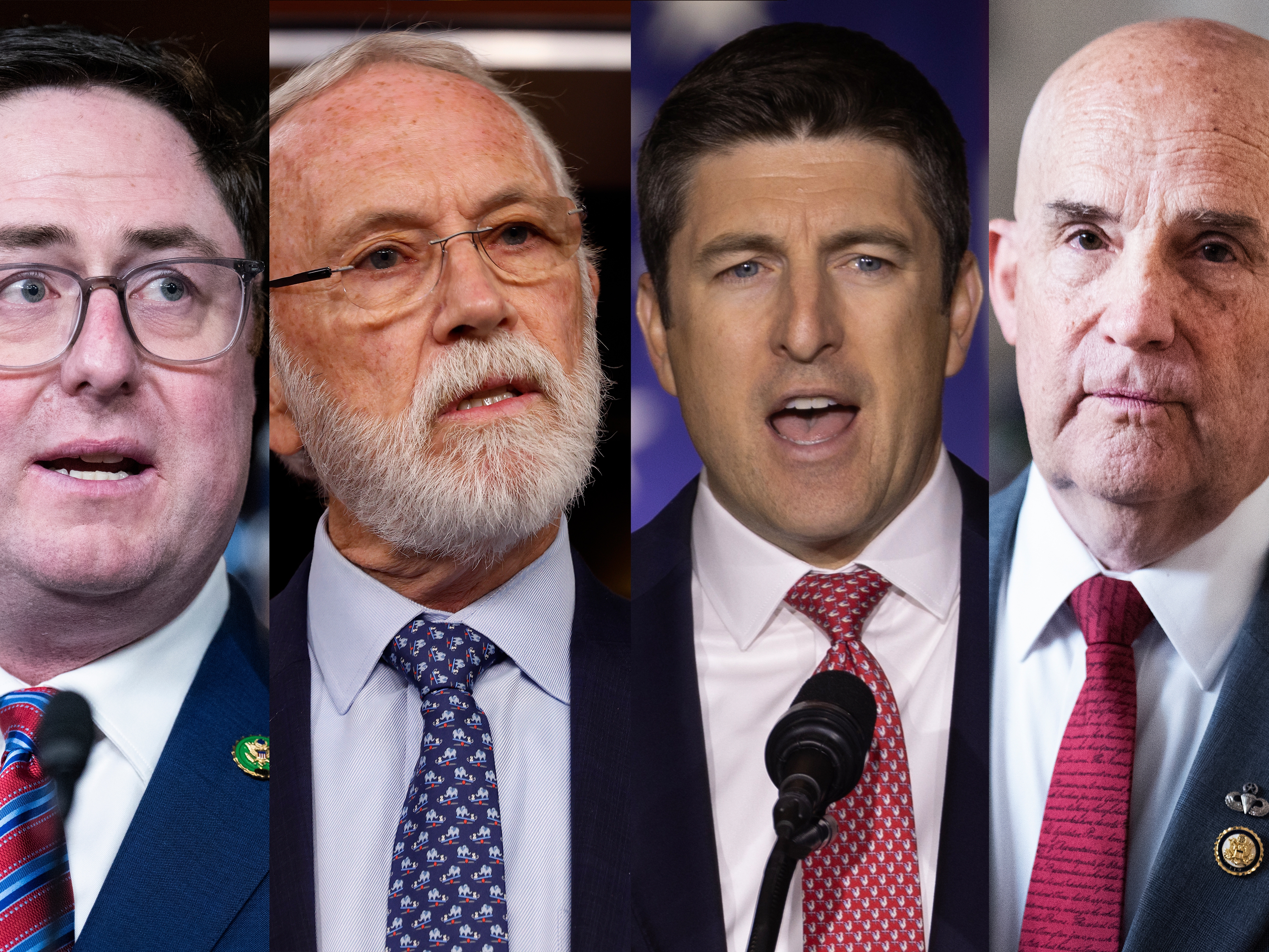 caption: These are a few of Republican lawmakers facing constituents during the August recess from Congress. From left: Rep. Mike Flood, R-Neb.; Rep. Dan Newhouse, R-Wash.; Rep. Bryan Steil, R-Wis.; Rep. Keith Self, R-Texas.