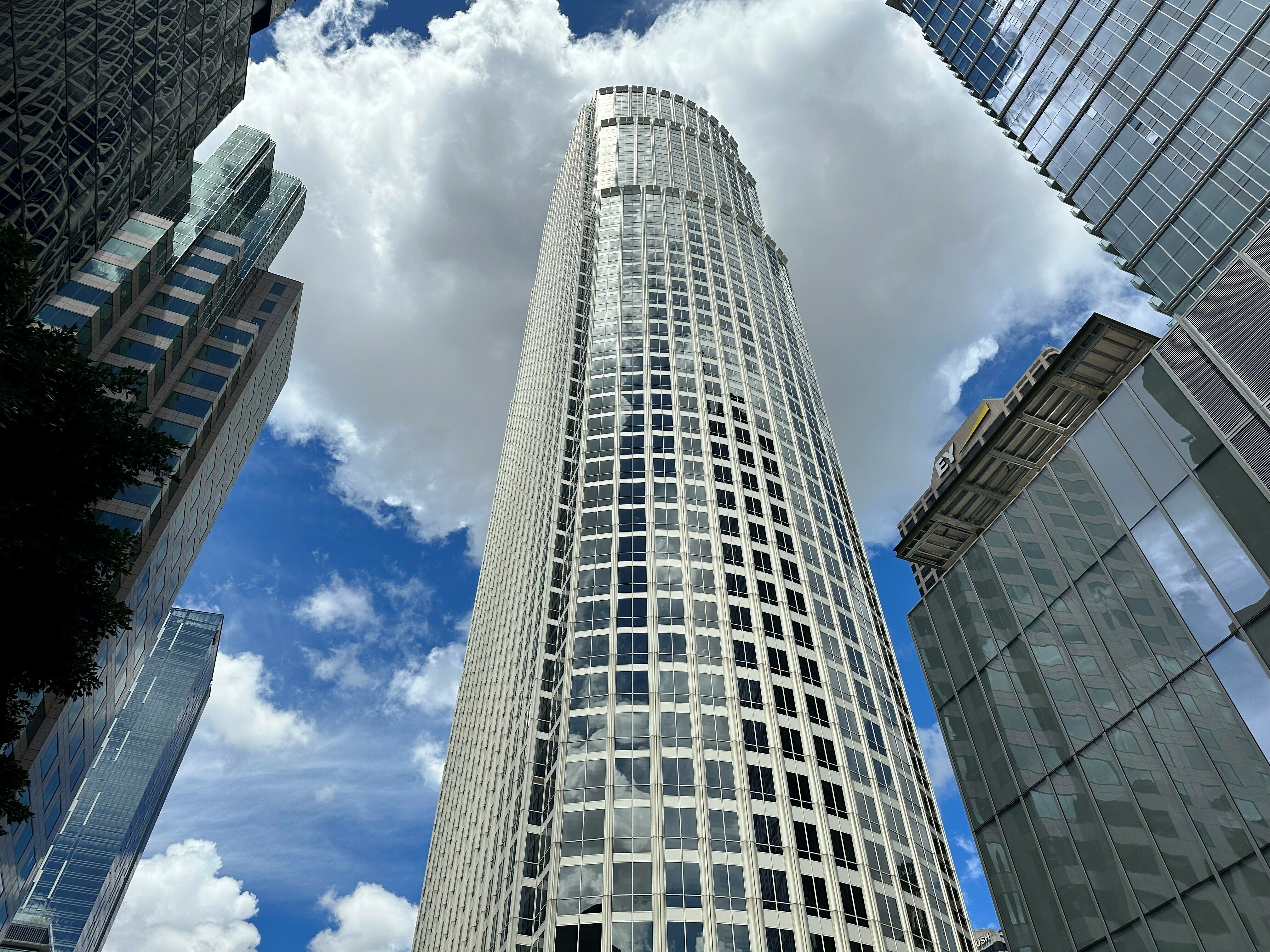 caption: The 777 Tower in downtown Los Angeles' financial district is one of two buildings that Brookfield, the city's largest office owner, defaulted on this year.