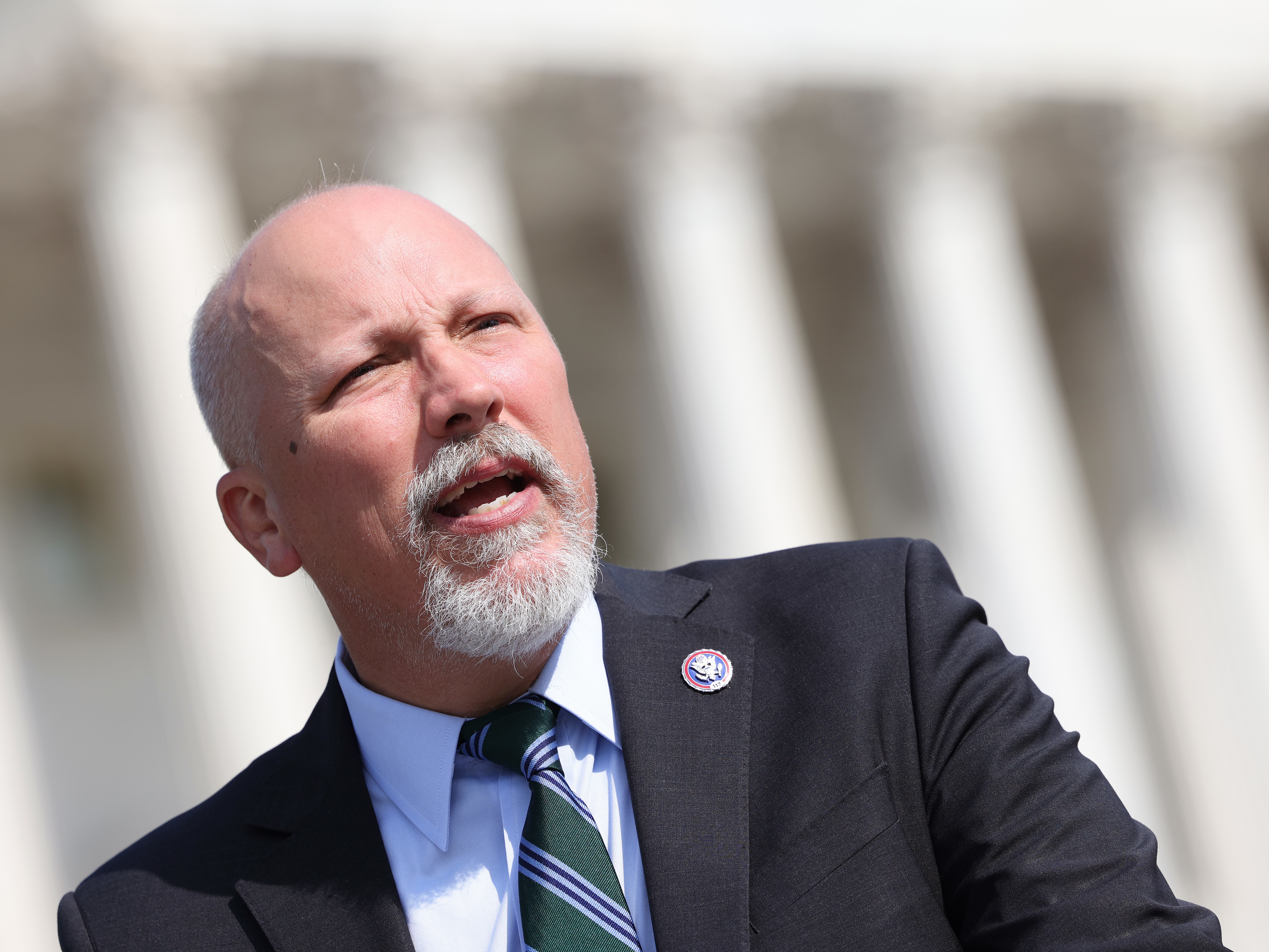 caption: Texas Rep. Chip Roy, seen here at a press conference on May 20, was one of 14 House Republicans who voted against making June 19 a federal holiday.