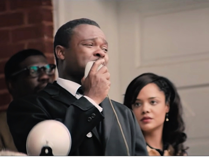 caption: David Oyelowo plays Dr. Martin Luther King Jr. in the 2014 film Selma, pictured here in a still from the film.