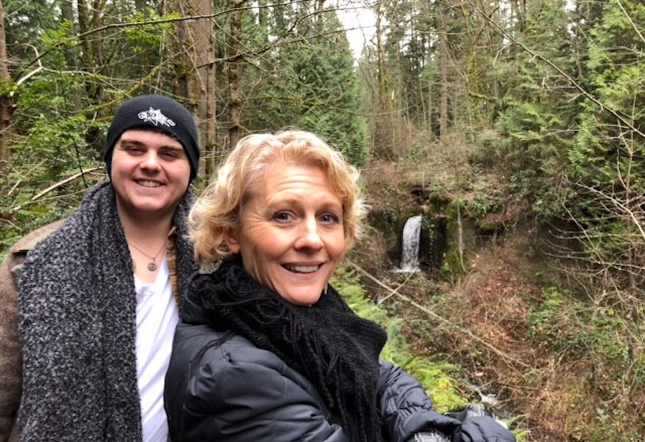 caption: Calvin and Jerri during a Christmas hike in Bellevue in 2017. 