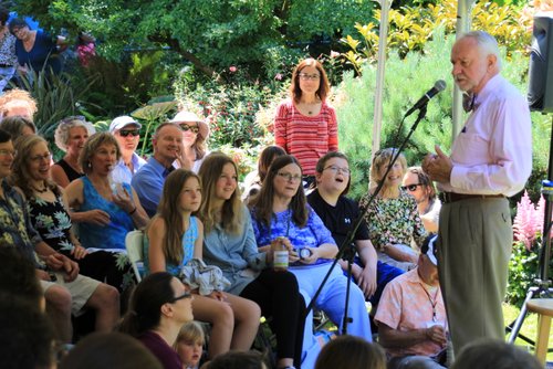 caption: Donald Davis captures the crowd's attention at The PowellsWood Storytelling Festival