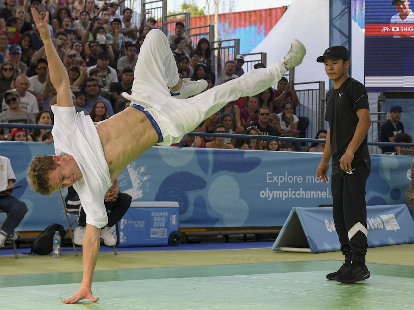 caption: Paris Olympics organizers want breakdancing to be part of the 2024 Olympics. The sport was part of the Youth Olympic Games in Buenos Aires last fall, when Russian b-boy Bumblebee (left) defeated Japan's b-boy Shigekix in the gold-medal battle.