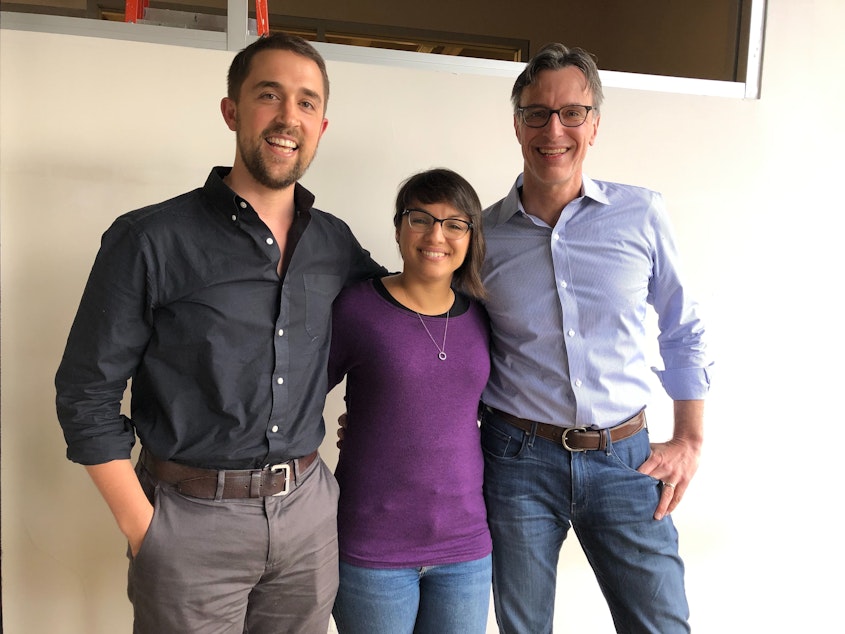 caption: Chris Rufo, Monica Guzman and Bill Radke. (Not pictured: Jessyn Farrell)