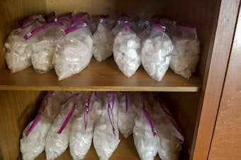caption: Evidence seized from a drug trafficking operation in central California in early 2020 included methamphetamine and fentanyl with a street value of $1.5 million, authorities said.