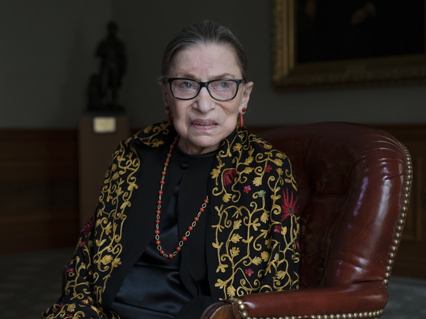 caption: Supreme Court Justice Ruth Bader Ginsburg speaks with NPR in July.