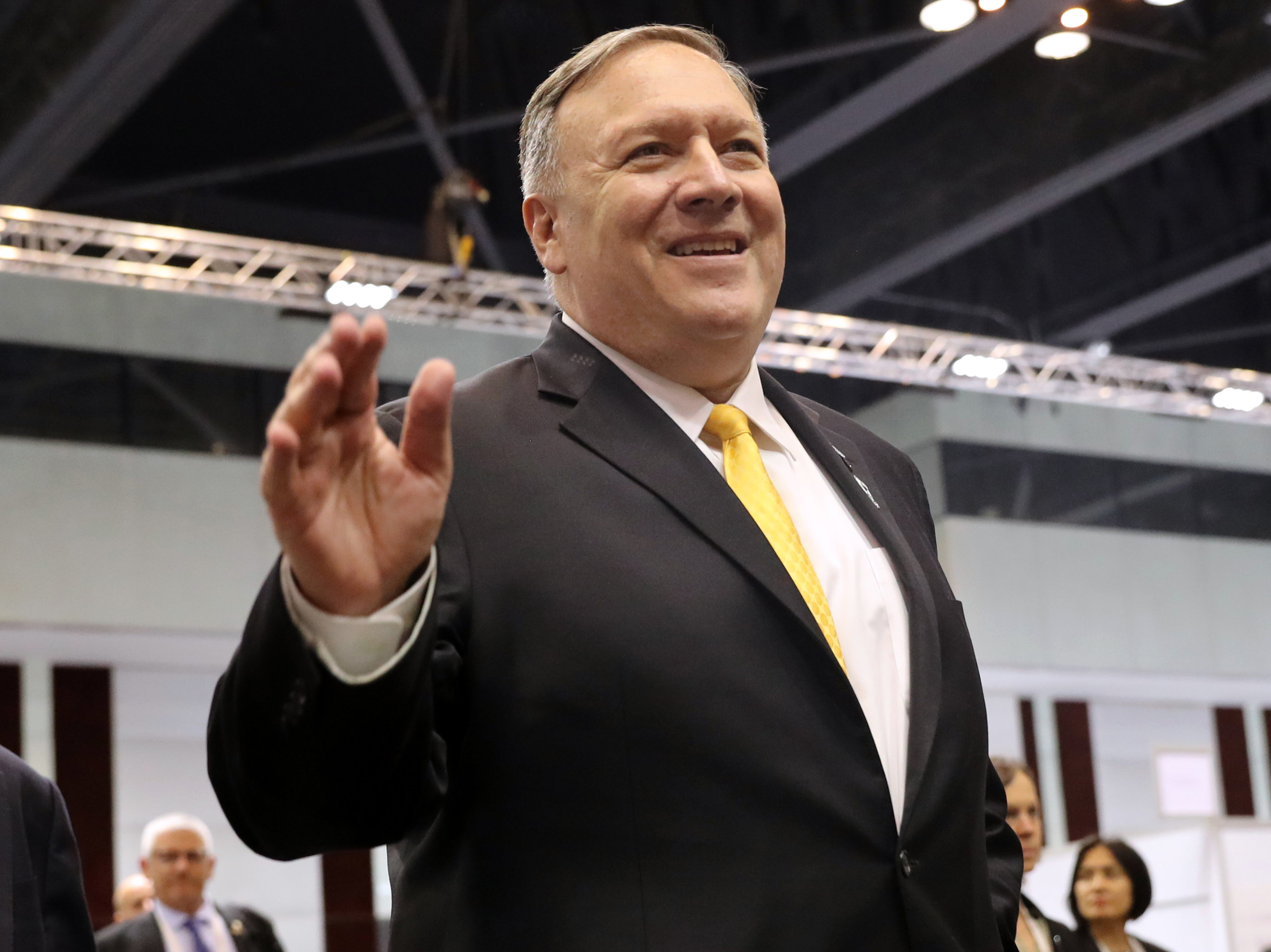 caption: Secretary of State Mike Pompeo, in Bangkok on Friday, said the U.S. withdrawal from the Intermediate-Range Nuclear Forces Treaty is now in effect. "Russia is solely responsible for the treaty's demise," he said.