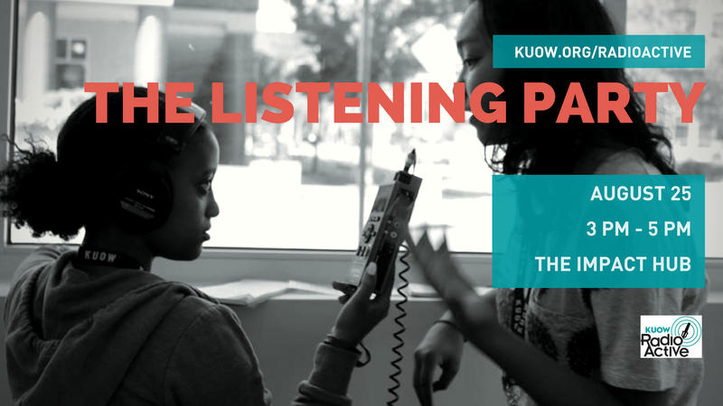 caption: Join us for the RadioActive Listening Party on Saturday, August 25! (Pictured: RadioActive youth producers Mimi Zekaryas (left) and Annika Prom (right))

