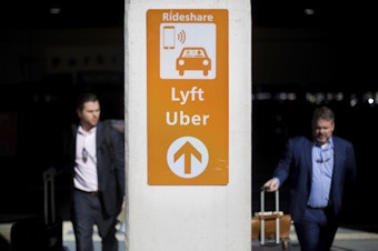 caption: Uber and Lyft drivers say they are seeing less demand for rides in big cities where events are being canceled and people are encouraged to work from home.