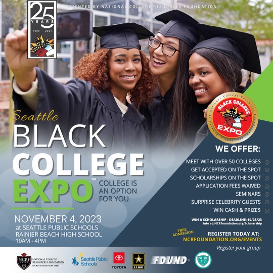caption: The poster for the upcoming Seattle Black College Expo at Rainier Beach High School on Saturday, Nov. 4.