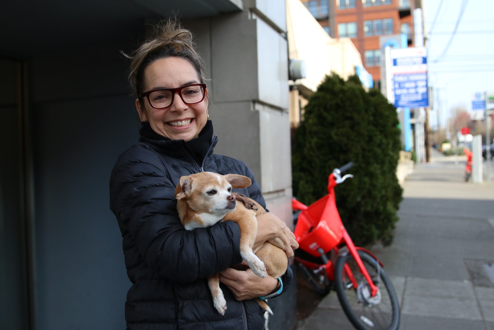 caption: Karen Gamble was laid off from her job as a yoga instructor at Ballard Health Club in March, 2020.