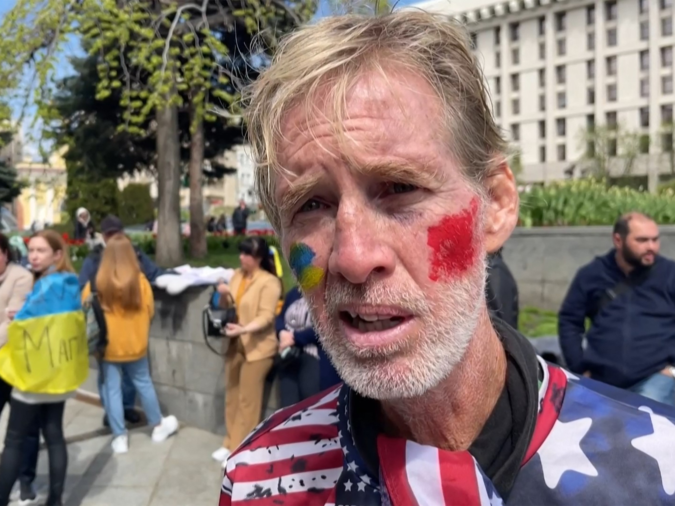 caption: This image taken from a video shows Ryan Routh speaking during an interview at a rally in Kyiv, Ukraine on April 27, 2022. Routh has been arrested for an apparent assassination attempt on former President Donald Trump at his West Palm Beach, Fla. golf course on September 15, 2024. 