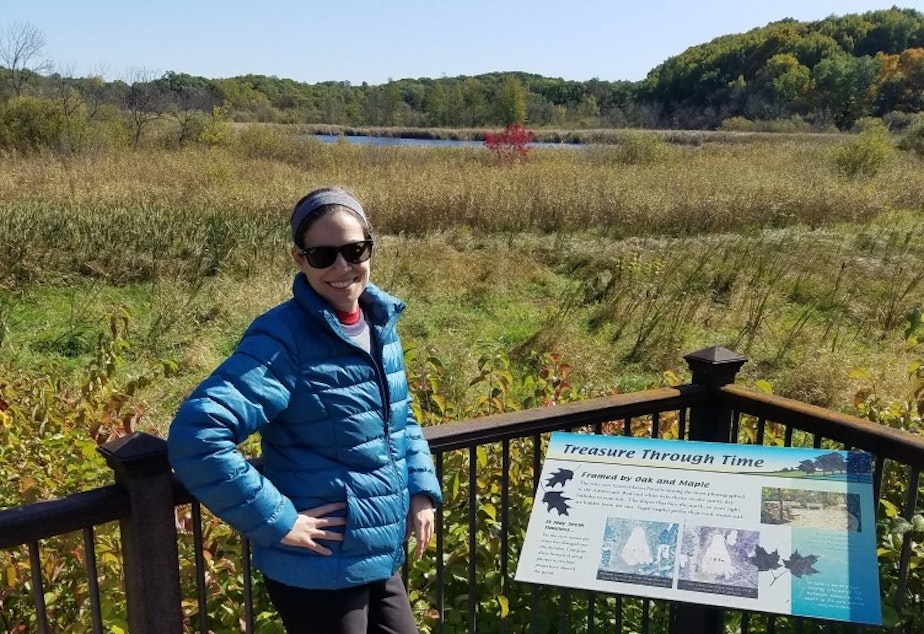 caption: Anne Schechinger, here at a pond at the Minnesota Landscape Arboretum, says there are many forms of toxic algae that aren’t that well understood yet.