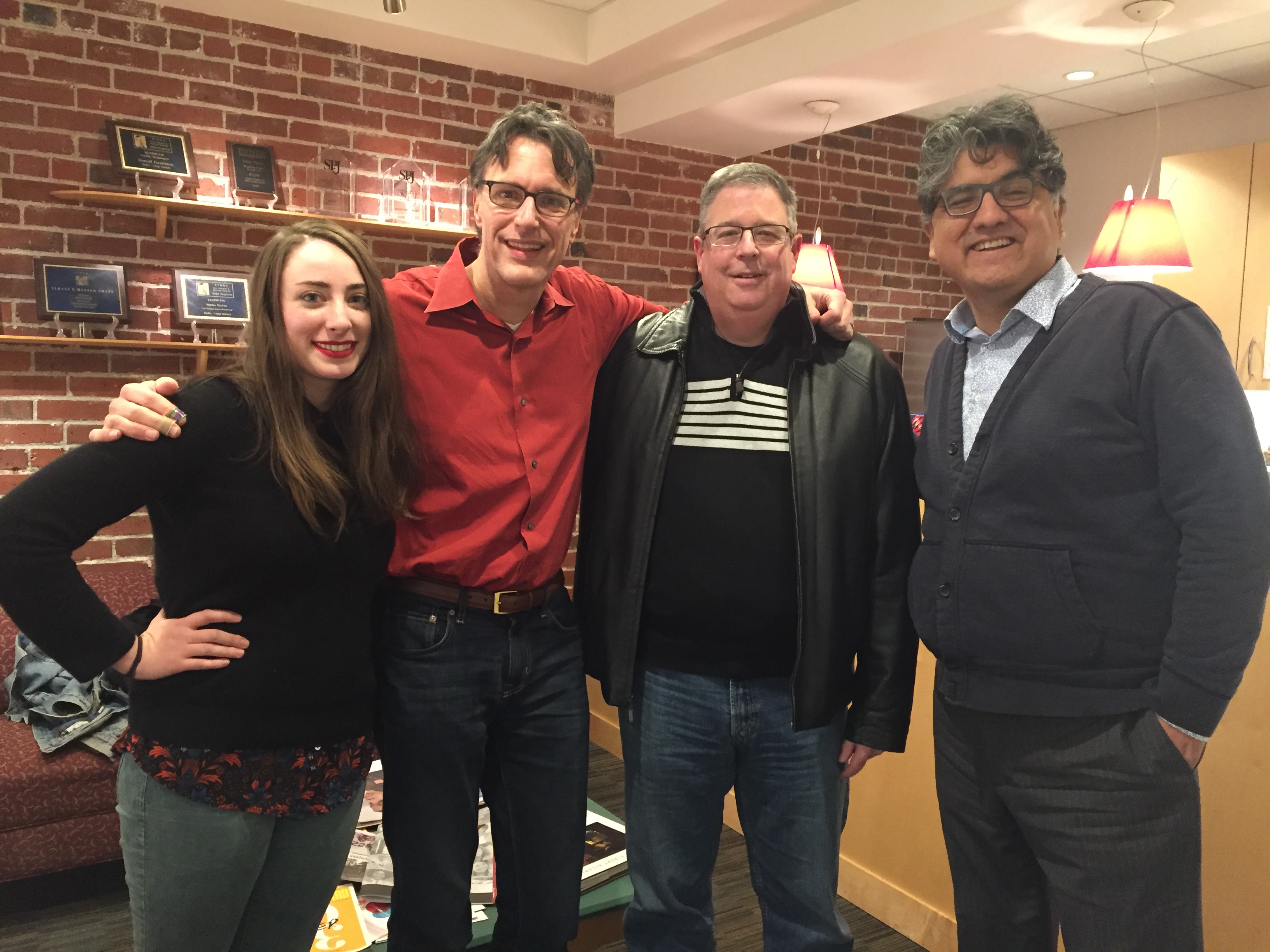 caption: 'Week in Review' panel Sydney Brownstone, Bill Radke, Chris Vance and Sherman Alexie.