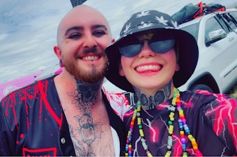 caption: John Reilly, 29, Post Falls, Idaho and Shannon Rydeen, 26 of Spokane at the Gorge in June. Rydeen said it was terrifying recently to be stuck inside the concert venue when they knew there was an active shooter in the campground area.