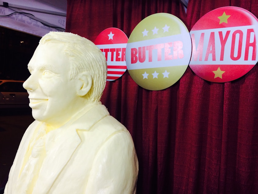 caption: Murray's entry into the butter sculpture battle, only slightly overshadowed by the Seattle mayor's race.