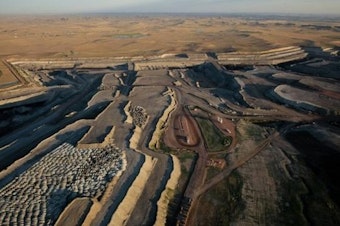 caption: An arial view of a coal mine on public land near Gillette, Wyoming. A new report finds flaws in the system for doling out leases for such mines.