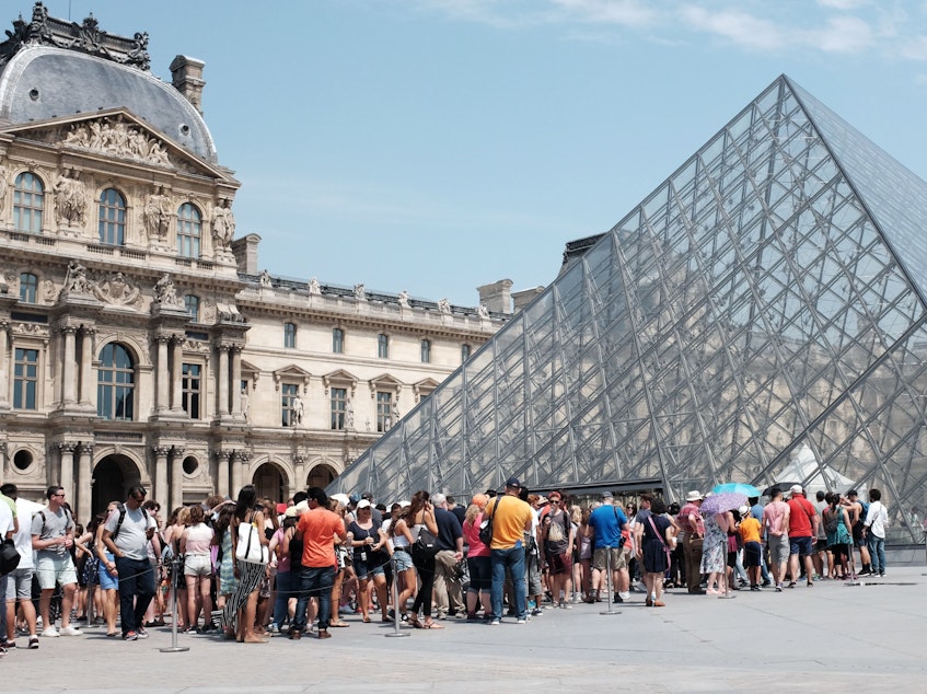 caption: The Louvre was closed on Monday as security and reception staff went on strike over what they say are deteriorating working conditions as the museum draws record crowds. Here, visitors queue outside the Louvre in July 2015.