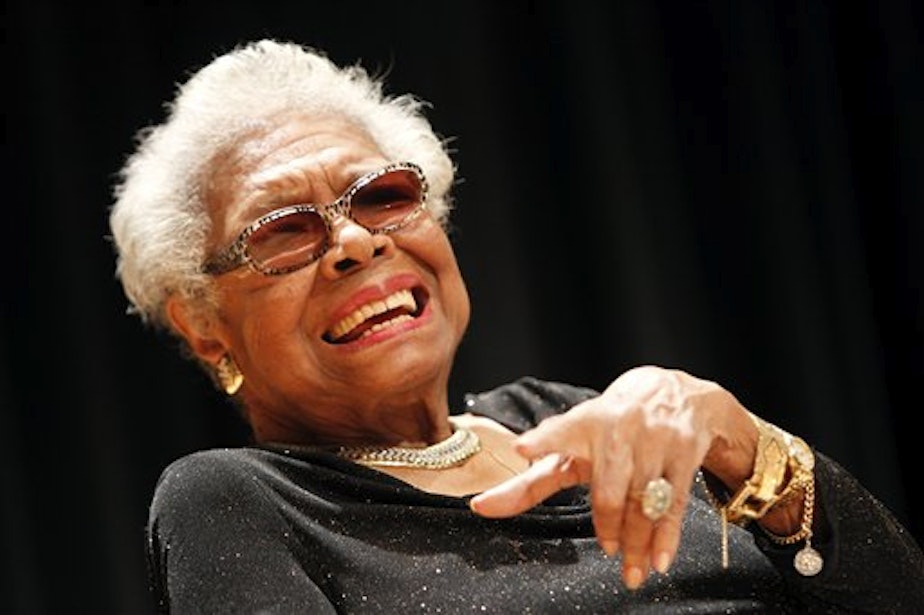 caption: Maya Angelou answers questions at her portrait unveiling at the Smithsonian's National Portrait Gallery on April 5, 2014.