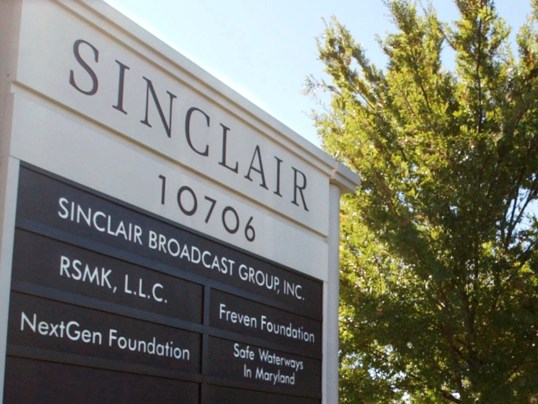 caption: Maryland-based Sinclair Broadcast Group was fined a record $48million, the FCC announced on Wednesday. (AP Photo/Steve Ruark, File)