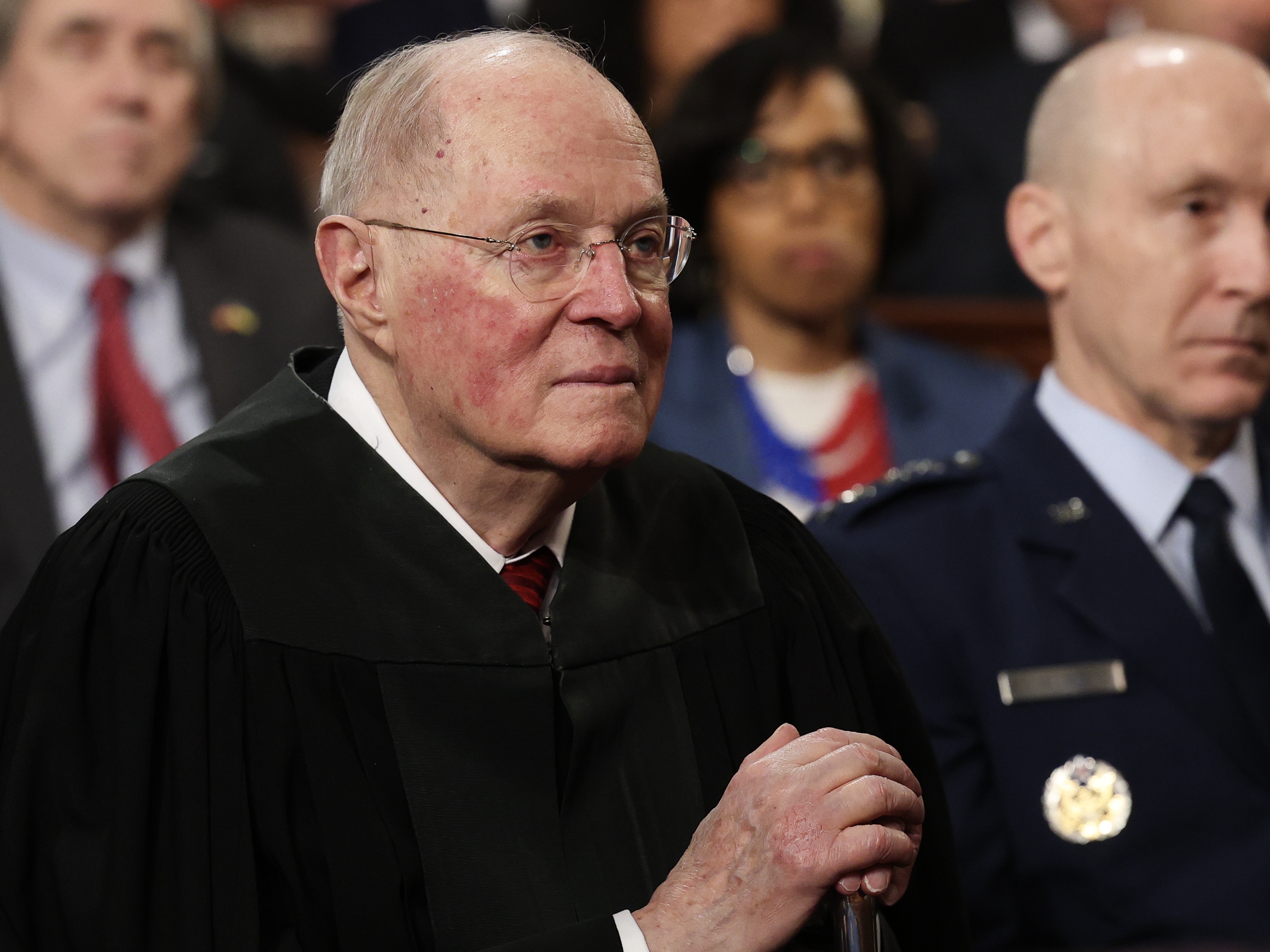 caption: Retired Supreme Court Justice Anthony Kennedy attends President Trump's address to a joint session of Congress at the U.S. Capitol on March 4, 2025 in Washington.