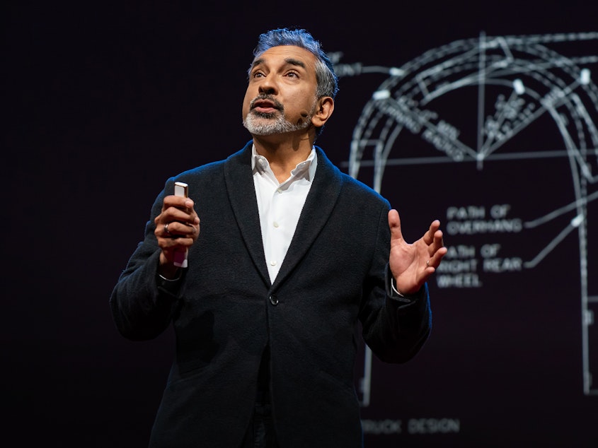 caption: Vishaan Chakrabarti on the TED stage.